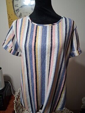 Striped Short-Sleeve Tie-Hem Top - Multicolor